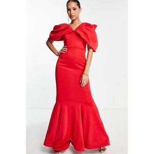 NEW Asos Design Scarlet Red Extreme Sleeve Wired Evening Gown Size 4 Maxi Dress